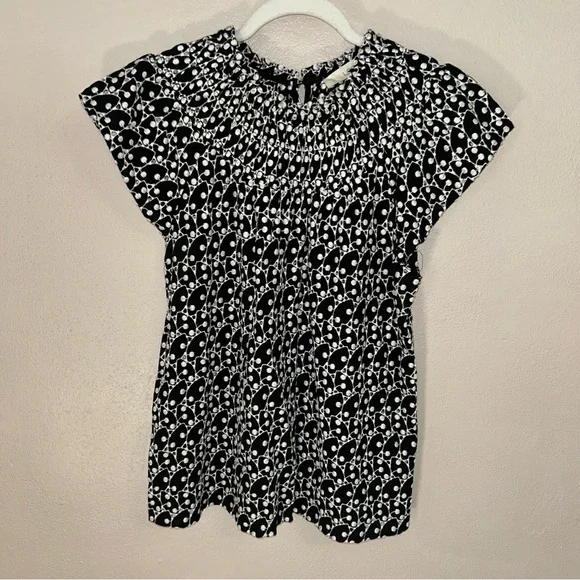 LOFT Monochrome lace crochet Polka Dot Blouse - Picture 1 of 3